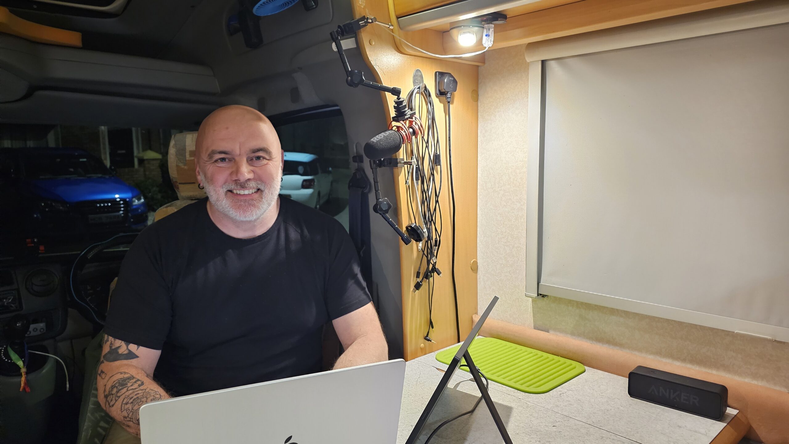 Darron working from the motorhome
